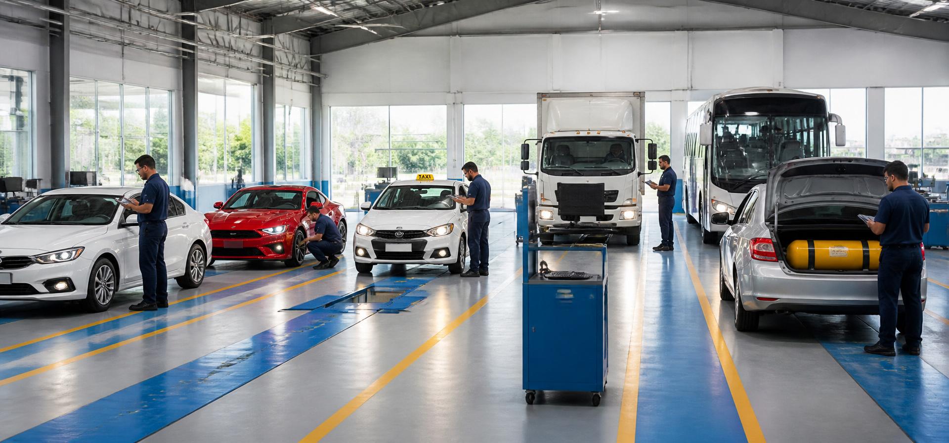 Diferentes tipos de veículos sendo inspecionados em uma unidade VistoCar